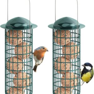 iBorn Metal Bird Feeders for Fat Ball Bird Feeders For Wild Birds Set of 2 Energy Fat Ball Holder Hanging Green Color Finish