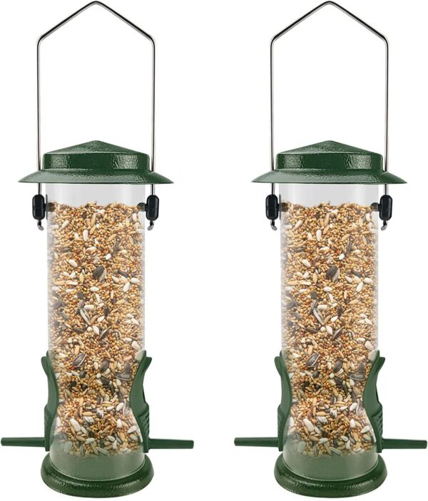 MIXXIDEA Wild Bird Feeders for Outdoors Hanging 2 Pack Stainless Steel Tube Bird Feeder Squirrel Proof, Finch Feeder for Garden Backyard Decoration Attractive Metal Thistle Feeder (Green)