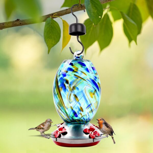 Bird Water Feeders Hanging for Outdoors Hanging,Bird Water Feeder,6 Fluid Ounces, 5 Feeding Metal Stations, Much Bigger, Garden Backyard Decorative, Containing Ant Moat (Blue)