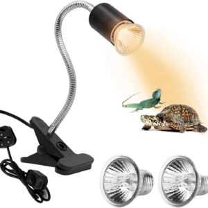 Felenny Reptile Heat Lamp,Tortoise Aquarium Heat Lamp Turtle Lights with Dimmable Switch,2 Bulbs Basking Lamp Adjustable Holder, Pet Heating Light Lamp for Reptile Turtle Lizard Snake