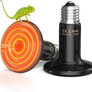 TobeBright 150W Terrarium Reptile Heat Lamp Bulb,No Light,No Harm Ceramic Heat Emitter,E27 Ceramic Heat Bulb for Reptile,Vivarium Heat Lamp for Tortoise,Puppy,Bearded Dragon,Turtle,Lizard-2Pack