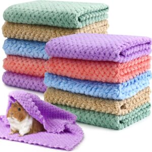 10Pcs Guinea Pig Fleece Blanket, 12 x 12In Guinea Pig Bedding, Reusable Hamster Cage Liners Washable Pet Pee Pad Small Animal Soft Sleep Mat Pad Cover for Hedgehog Hamster Chinchilla Ferret(5 Color)