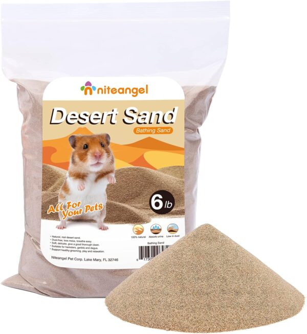 Niteangel Hamster Desert Bath Sand | No-Dust Bath or Potty Litter Sand for Hamster Syrian Gerbil Mice Degu or Other Small Pets (6LB, Desert Sand)