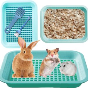 KAKOLOPT Hamster Chinchilla Ferret Guinea Pig Litter Box For Cage Sand Bath Pan Bedding Box Bunny Corner Litter Potty Trainer Pet Toilet Small Animal Litter Tray Pan+Grate +Sand Shovel+Broom Brush