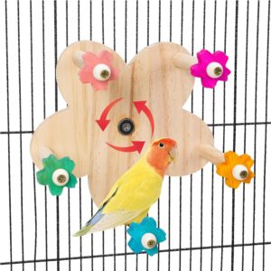 TeTupGa Wooden Parrots Ferris Wheel Toy with Perches, Bird Toy Rotating Perch Toy, Hanging Bird Stand Cage Accessories for Parakeet Parrot, Cockatiel, Budgerigar,Conure, Lovebirds