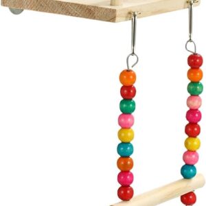 Bird Perches Cage Toys, Parrot Wooden Platform, Exercise Stands with Wood Swing, Ferris Wheel Chewing for for Parakeet Conure Cockatiel Budgies Hummingbird (Style B)