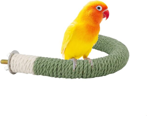 Hypeety Bird Perch Stand for Cockatiel, U Shape Natural Wood Hemp Rope, Safe Non-slip Foot Exercise and Beak Trimming Toy, Easy Installation, Pink, Small 6.2x4.7''