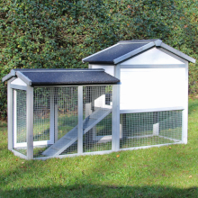 Thumper L Rabbit Hutch, Guinea Pig Pet Home back view  shows contemporary grey and white wood finish