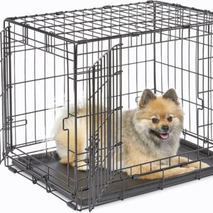 MidWest Homes for Pets Newly Enhanced Doule Door iCrate 60.96 cm (24-Inch) Long Dog Crate, Includes Leak-Proof Pan, Floor Protecting Feet, Divider Panel & New Patented Features, Black, Model 1524