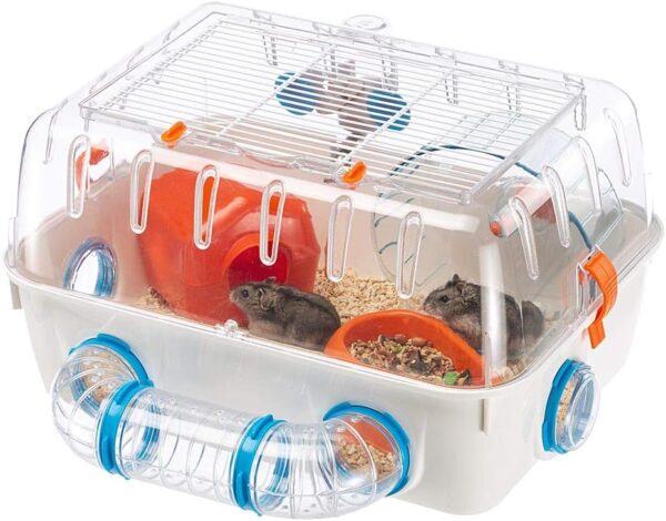 Ferplast COMBI 1 Innovative Hamster Cage - Customizable Habitat, Tunnel System - Interactive Transparent Design, Exercise Wheel & Accessories - Tubes Connect&Play, 40.5x29.5xh22.5 cm