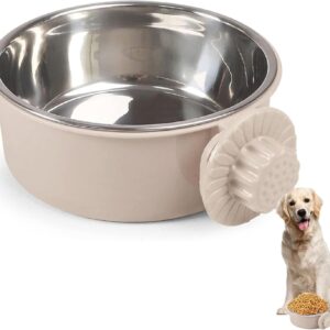 Pet Crate Bowls, Stainless Steel Dog Cage Hanging Bowl Removable Food Water Bowls for Dogs Cats Small Animals (GREY A)