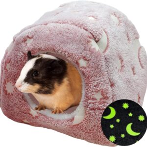 LeerKing Guinea Pig Bed Rabbit Hideout Nest Rat Small Pet Cage Accessories Chinchilla Ferret Sugar Glider Squirrel Gerbil Cave Glow in the Dark Pink M