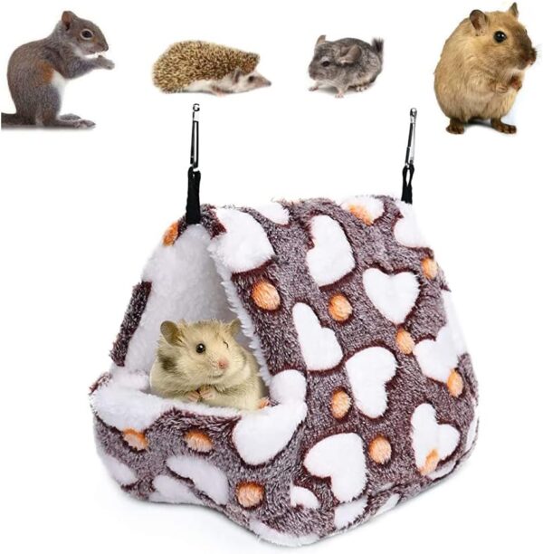 NganSuRong Hammock Nest Hamster Ferret Rat Mice Squirrel Pet Bird Bed Toy Warm Mini House Cave Hanging Cage Coffee (S(14 * 12CM))