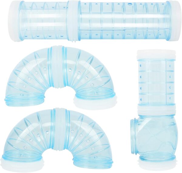 TOOSII 4PCS Hamster Tubes, DIY Hamster Toys Hamster Cage & Accessories Mouse Plastic Tube Toy for DIY Mouse Hamster Fun Small Animals Cage(Blue)