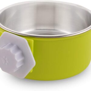 MOACC Crate Dog Bowl, Removable Stainless Steel Hanging Pet Cage Bowl Food & Water Feeder Coop Cup for Cat, Puppy, Birds, Rats, Guinea Pigs, 500ml, Green