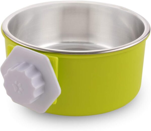 MOACC Crate Dog Bowl, Removable Stainless Steel Hanging Pet Cage Bowl Food & Water Feeder Coop Cup for Cat, Puppy, Birds, Rats, Guinea Pigs, 500ml, Green