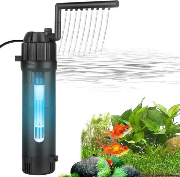 BAITAI Internal Fish Tank Filter,Aquarium Filter with UV Steriliser Turns Green Water to Clear,Multi-mode(Aeration/Rainfall,etc) Filter Pump for 80-200L Aquariums,Flow Rate and Direction Adjustable