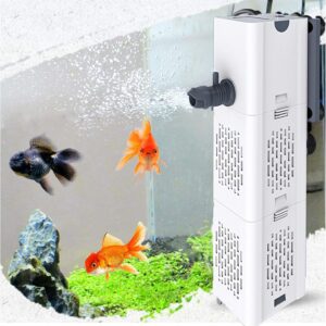 Quiet Fish Tank Filter 4-in-1 Internal Aquarium Filter,500L/H Submersible Water Pump Oxygen Aeration Wave Maker Water Change for Betta, Turtle, Pond Fish, Garden (6W 500L/H)