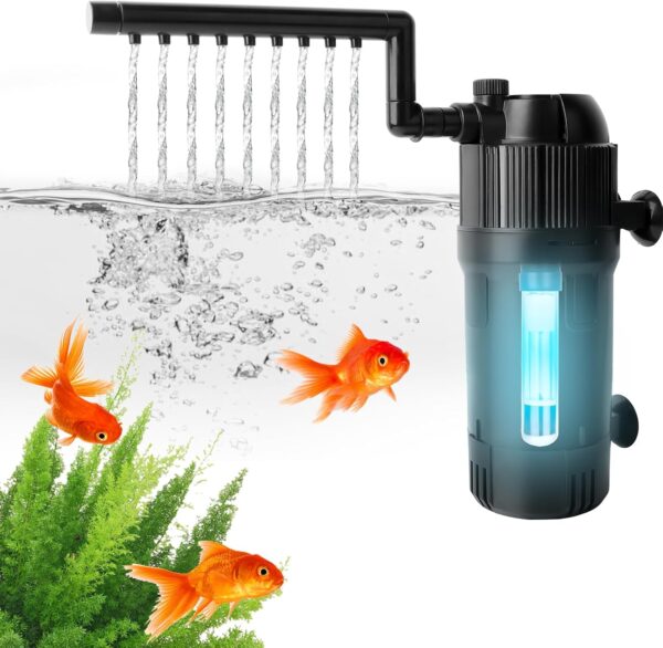 Zhwidnerso Internal Fish Tank Filter with Timing Function, 5 in 1 Aquarium Filter with UV Steriliser Filter Pump 500 L/H Aquarium Filter Pump Flow Rate and Direction Adjustable Aquariums Small Tank