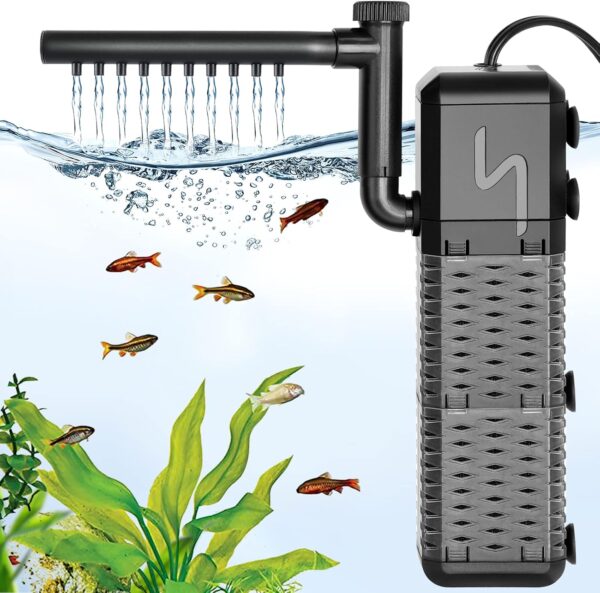 AQQA Fish Tank Filter, 800L/h Internal Aquarium Filter with Aeration & Rainfall, 9W Quiet Fish Tank Filter Pump for Tanks up to 250L