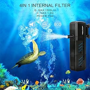 Fish Tank Filter Aquarium Internal Filter 4 in 1 Adjustable Submersible Water Pump Fountain Air Pump