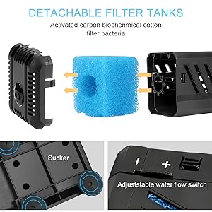 Submersible Aquarium Internal Filter 12W, Adjustable Fish Tank Filter Water Pump fish Tank