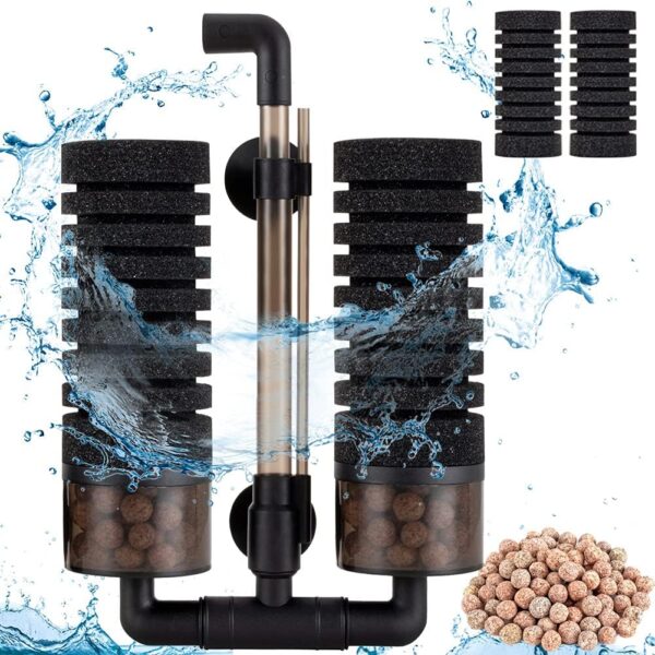 hygger Aquarium Double Sponge Filter Super Biochemical Filter Sponges for Aquarium Fish Tank Up to 210L Aquarium Filter with Media Container for Fish Tank Oxygen Increasing and Cycle (Filter)