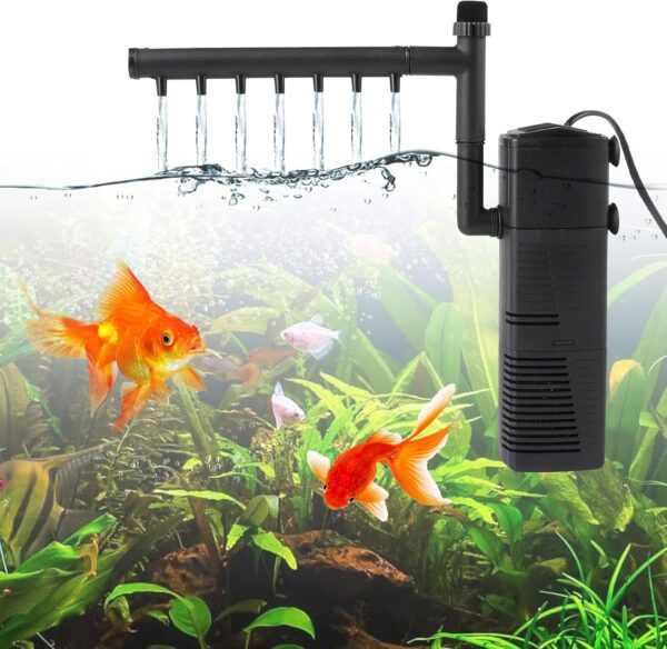 Rinwywey Fish Tank Filter, Internal Aquarium Filter with 600L/H, 7W Silent Fish Tank Filter Pump Fountain Water Pump and Oxygen Supply for Small Tank Up, Aquariums