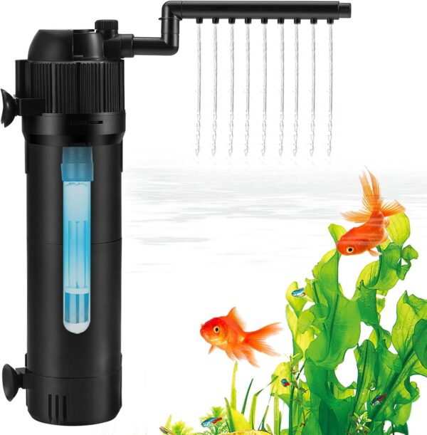 Internal Fish Tank Filter, 5 in 1 Adjustable Aquarium Filter Pump with UV Steriliser, Submersible Aquarium Filter Fish Tank Filter, 500 L/H Water Pump Aquarium Filter for 200L Fish Tank Aquariums