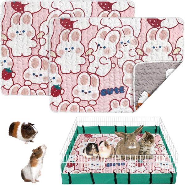 2 Pack Large Guinea Pig Cage Liner 40''x 28'' Hamster Pee Pad Bedding Washable &Air Dried Pee Pad, Absorbent Rabbit Cage Liner, Soft and Comfortable Mat for Small Animals Chinchillas Rabbits Bunny