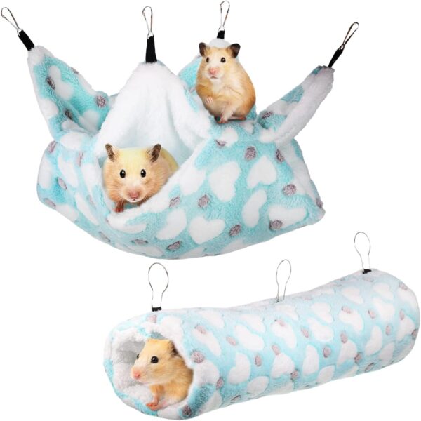 2 Pieces Small Pet Cage Hammock Hanging Tunnel Mats Set, Small Animals Bed Hanging Cage Guinea Hammock Cage Nap Sack for Hamster Ferret Rat Guinea Pig Toys Sleeper Hideout Hamster Cage Accessories