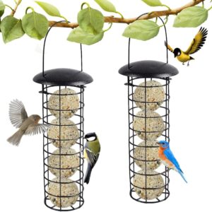 2PCS Bird Feeders Hanging Fat Ball Feeder Squirrel Proof Bird Feeder with Hanger for Bird Feeder Station, Garden