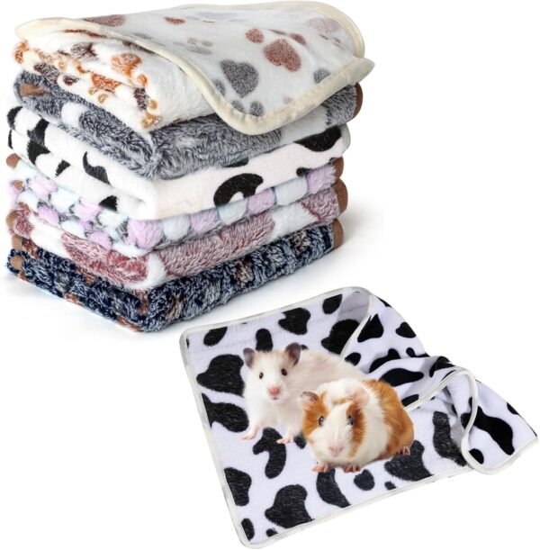 6 Pcs Absorbent Guinea Pig Blankets Washable Small Animal Fleece Bedding Waterproof Cage Liners Reusable Pet Pee Pad Sleep Mat Pad Cover for Hamster Ferret Rabbit Chinchilla Hedgehog (16"x24")