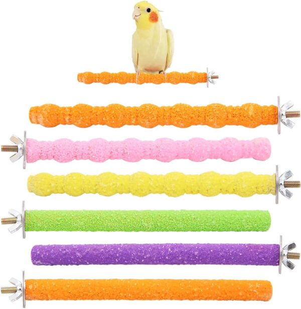 6 Pcs Parrot Perches,Colorful Birdcage Scrub Stand Bar for Bird Parrot Budgies Parakeet Cockatiels Conure Lovebird Cage Paw Grinding Toy