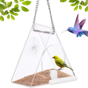 ALLOMN Window Bird Feeder, Clear Hanging Wall Fence Tree Mounted Off-Ground Outdoor Garden Wild Feeding Food Station, Bird Window Feeder with Suction Cup and Drain Hole for Small Birds