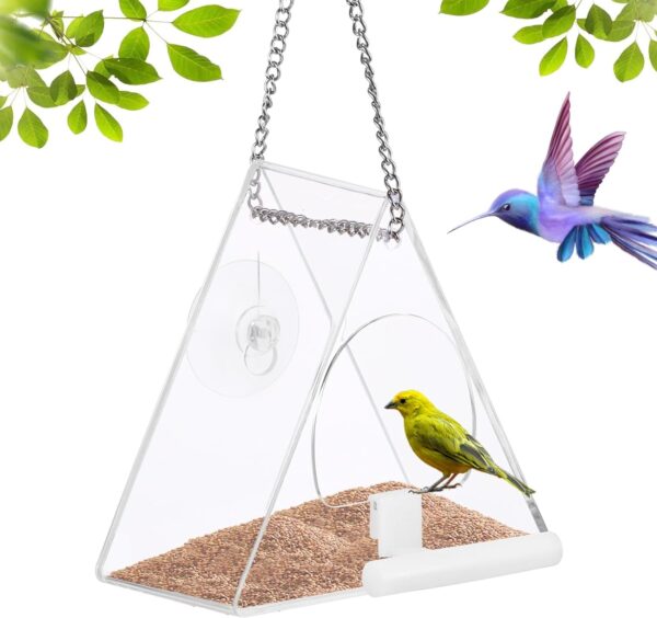 ALLOMN Window Bird Feeder, Clear Hanging Wall Fence Tree Mounted Off-Ground Outdoor Garden Wild Feeding Food Station, Bird Window Feeder with Suction Cup and Drain Hole for Small Birds