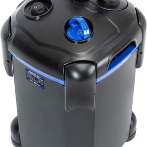 AMOSIJOY 2-Stage Canister Filter, Ultra-Quiet External Aquarium Filter with UV Sterilizer and Free Media for Large Fish Tanks and Aquariums (225GPH)