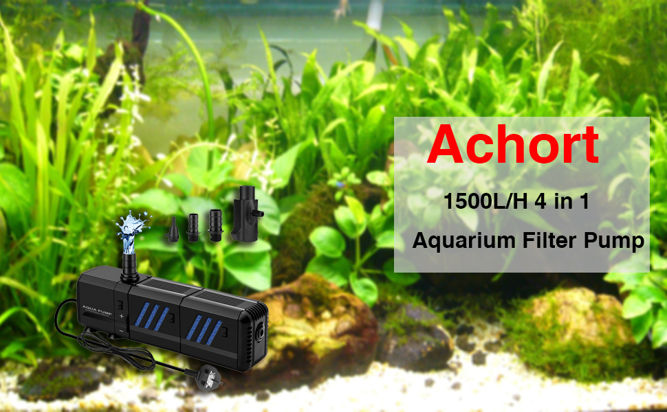 Internal Fish Tank Filter, 15W - 1500L/H 4 in 1 Aquarium Filter Pump Submersible Fish Tank Water  