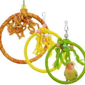 Allazone 3 PCS Bird Swing Cotton Rope Ring, 7.1 Inches Bird Swing Cotton Rope Ring Bird Parrot Perches Parrot Cage Hanging Perches Soft Bird Stand Toys