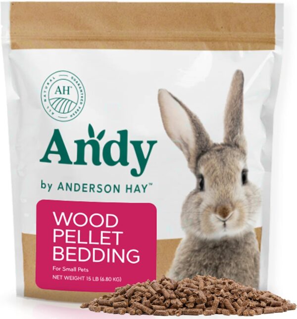 Andy Wood Pellet Bedding, 15 lb Bag, Premium Pine Pellets for Rabbits & Guinea Pig Bedding, Small Pets, Hamster, & Rabbit Litter