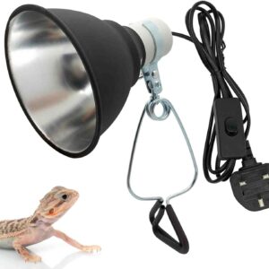 BREUAILY Reptile Heat Lampshade with Clip 100W Aluminum Tortoise Heat Holder with Dimmer Switch Reptile Pet Heat lamp Holder Reptile Heating Guard for UVA/UVB Bulb (5.5inch)