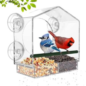 Bird Feeders, Window Bird Feeder Comes With 4 Strong Suction Cups And Removable Seed Tray, Squirrel Proof Bird Feeders, Acrylic Clear Bird Feeder Is A Garden Gift For Older Grandparents