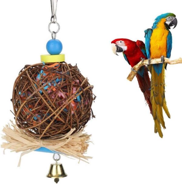 Bird Parrot Toy,Bird Chew Toy Woven Bamboo Bird Shredders,Natural Rattan Ball Come with Paper Strips and Metal Bell,Bird Parrot Toys Swing for Birds,Parakeets,Parrot Perched