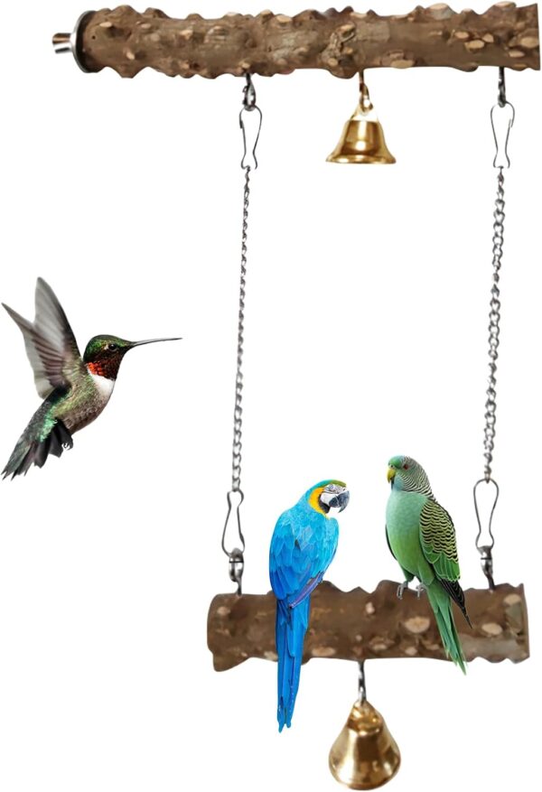 Bird Platform Stand Wooden,Bird Parrot Toys Swing Hanging,Wood Bird Cage Toys with Swing Bell Small Parrot Swing Chewing Toys for Conures, Love Birds,Small Parakeets,Cockatiels,Parrot