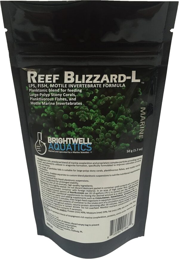 Brightwell Aquatics Reef Blizzard L - Powder Planktonic Food Blend to Feed Large Stony Corals & Planktivorous Fish, 50-g