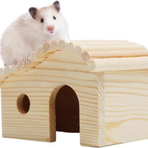 DiiWmme Guinea Pig Hideout Wooden Hamster House,Wooden Guinea Pig House Small Pet House Habitats,Rabbit Cage Accessory with Windows Wooden House for Rabbits