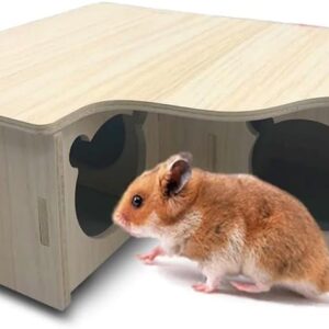 Eyksta Wooden Hamster House, Corner House Hamster Hideout Cage Décor for Syrian Hamsters Dwarf Hamsters Gerbils Chinchilla Rat (Large 31 * 24 * 11 cm)