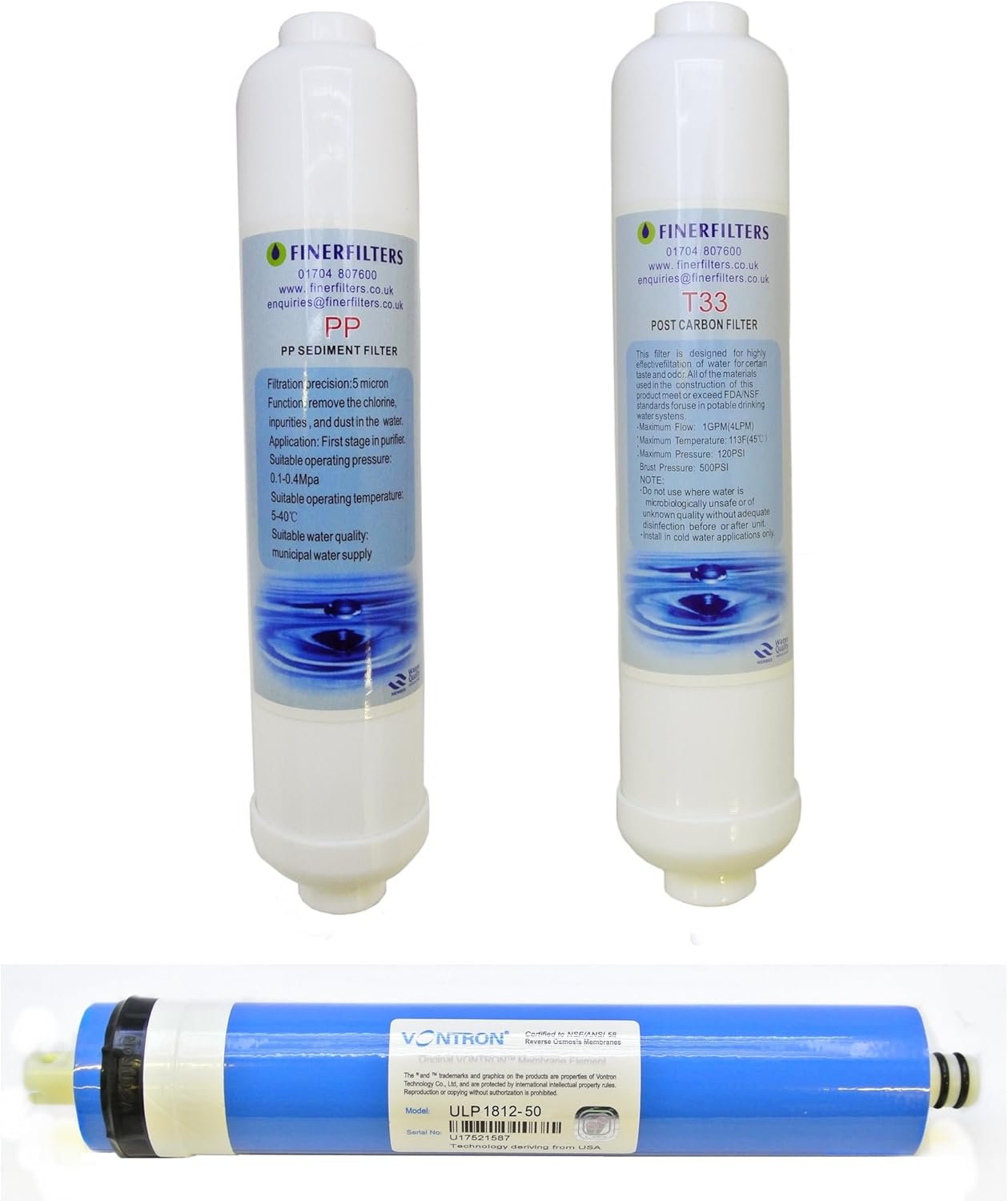 FINERFILTERS Compact 3 Stage Aquarium Reverse Osmosis Water Filter Replacement Filters & 50GPD Membrane