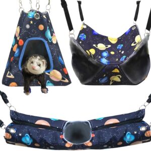 FULUE Ferret Rat Hammock Tent Hanging Tunnel Cage Accessories Set for Small Pets,Cage Decorations for Ferrets Rats(Black Galaxy) (Black Galaxy)