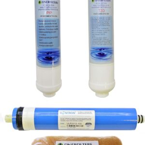 Finerfilters Compact 4 Stage Aquarium Reverse Osmosis Water Filter Replacement Filters & 100GPD Membrane